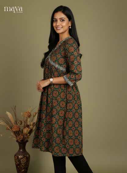 Aliya Cut Ajrakh Readymade Kurti - MEE07041