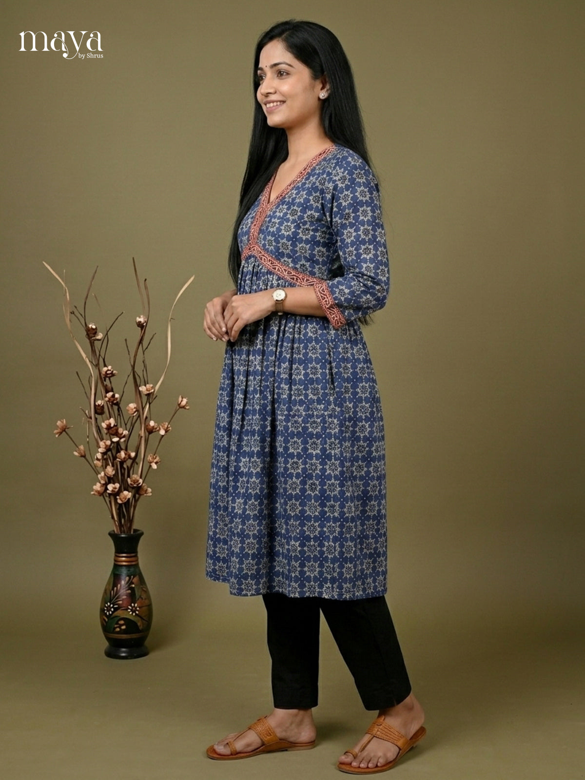 Aliya Cut Ajrakh Readymade Kurti - MEF06002