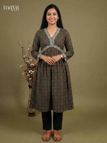 Aliya Cut Ajrakh Readymade Kurti - MEF06003