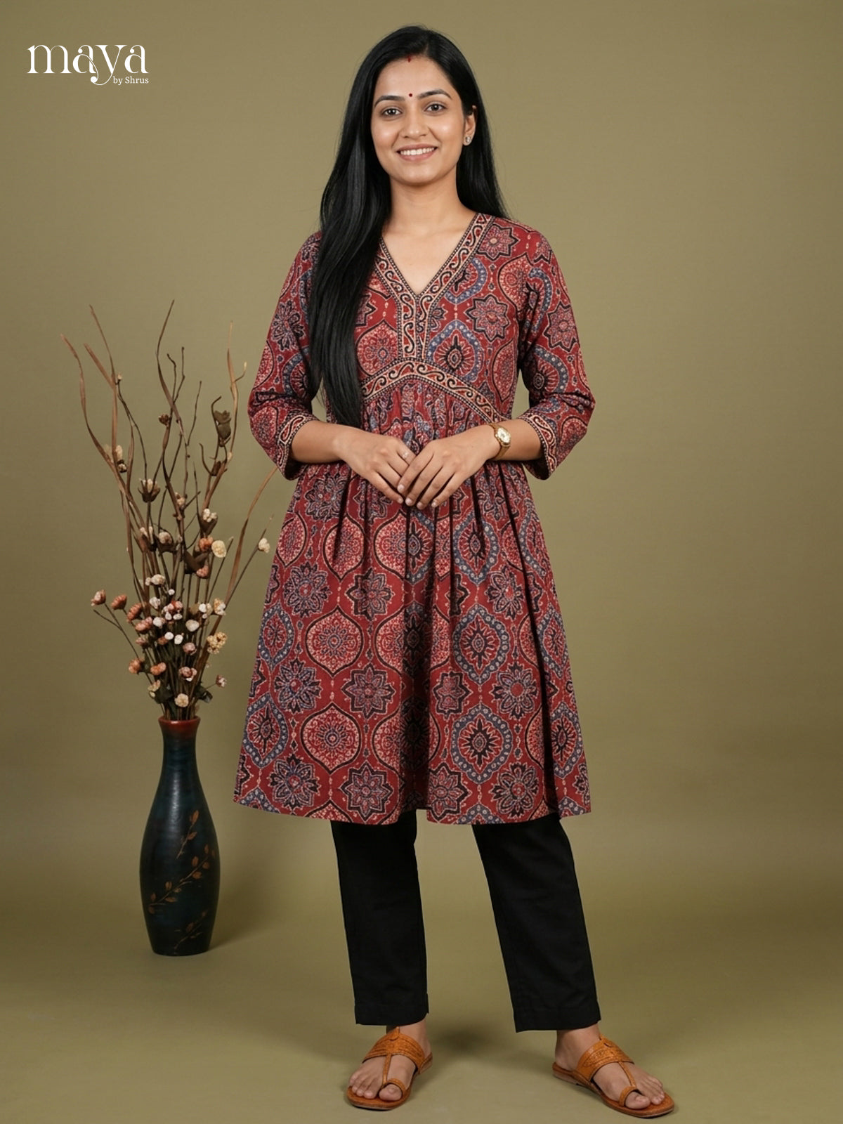 Aliya Cut Ajrakh Readymade Kurti - MEF06005
