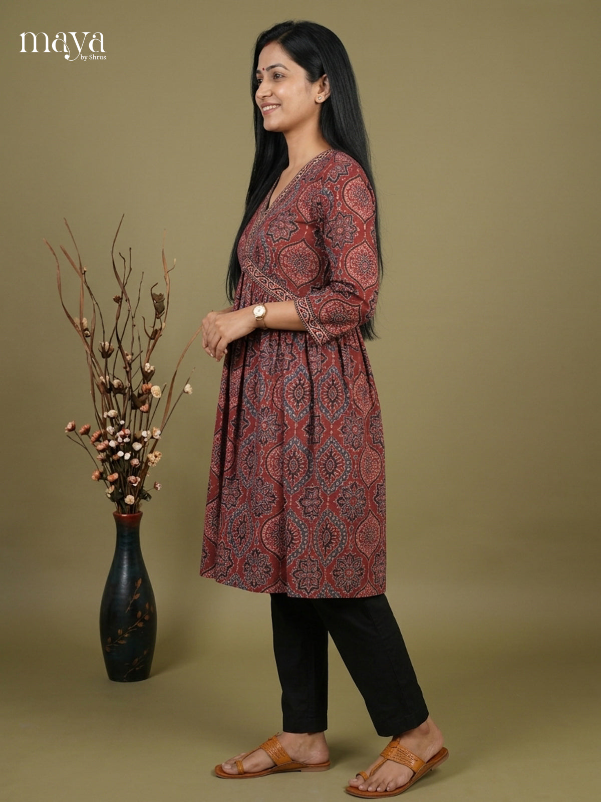 Aliya Cut Ajrakh Readymade Kurti - MEF06005