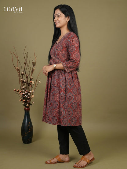 Aliya Cut Ajrakh Readymade Kurti - MEF06005