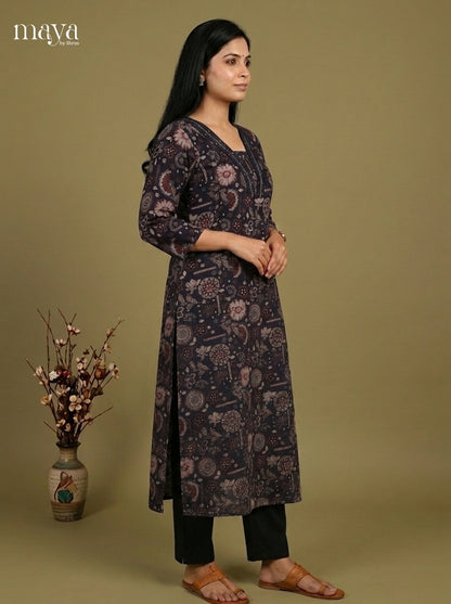 Black Cotton Printed Readymade Kurti - MEF19003