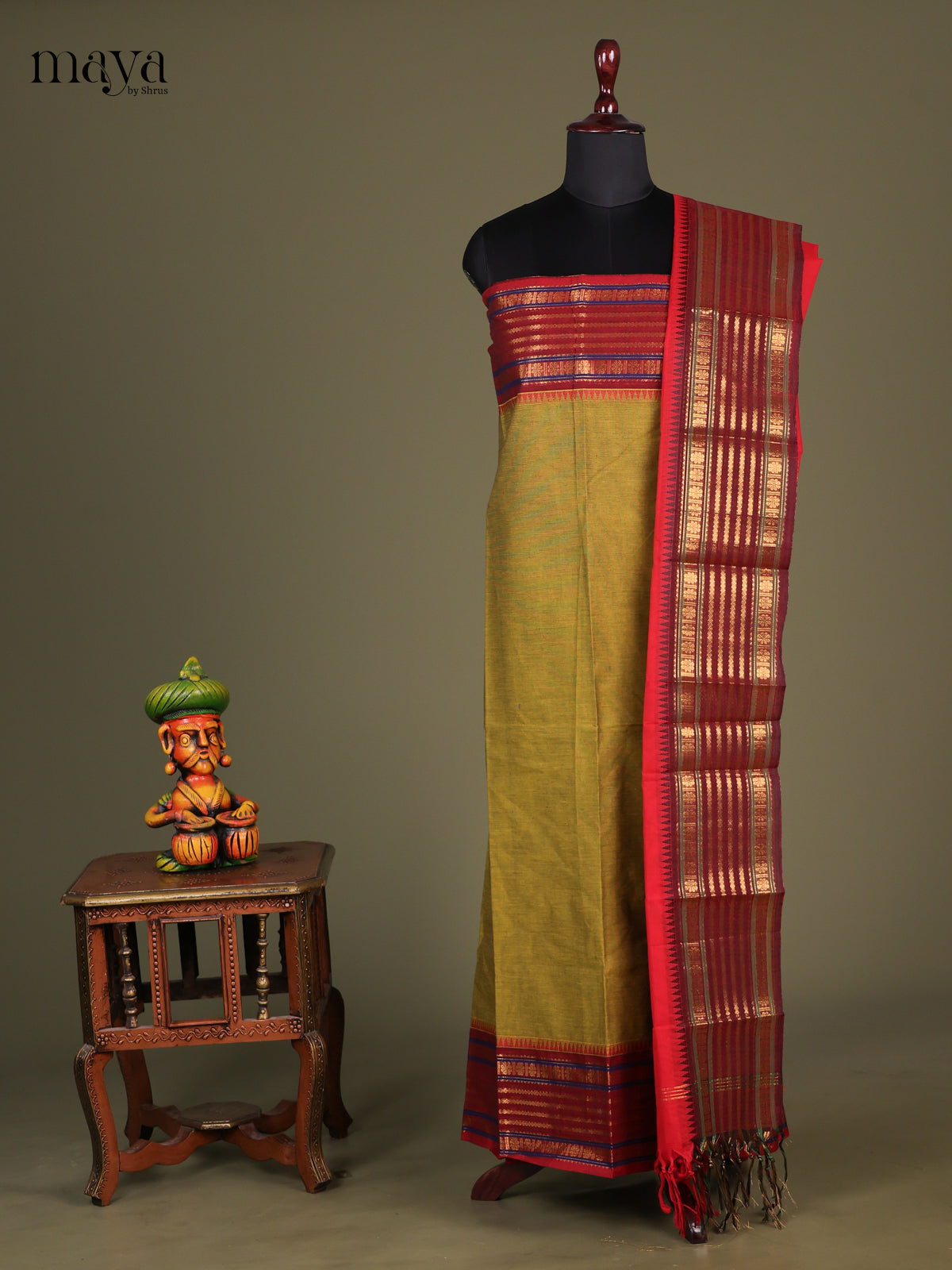 Light Green & Red - chettinad top & dupatta combo
