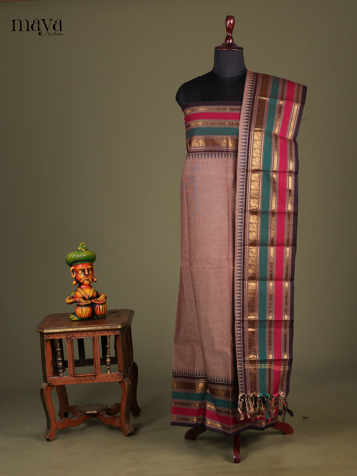 Light Brown & Brown - chettinad top & dupatta combo