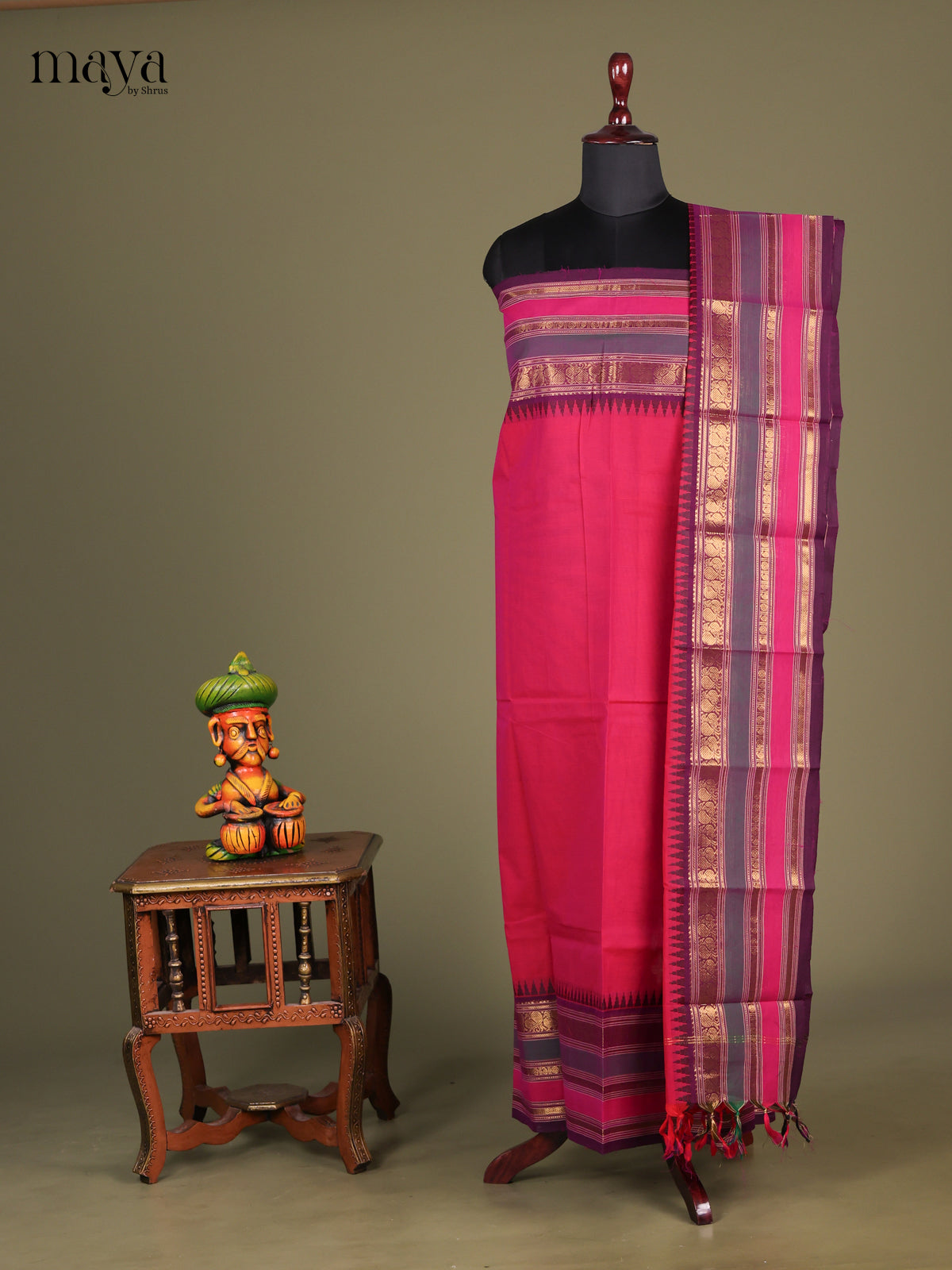 Pink & Purple - chettinad top & dupatta combo with zari border