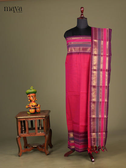 Pink & Purple - chettinad top & dupatta combo with zari border