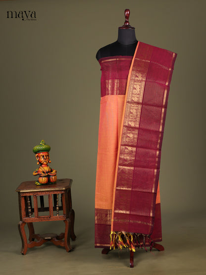Orange & Maroon - chettinad top & dupatta combo