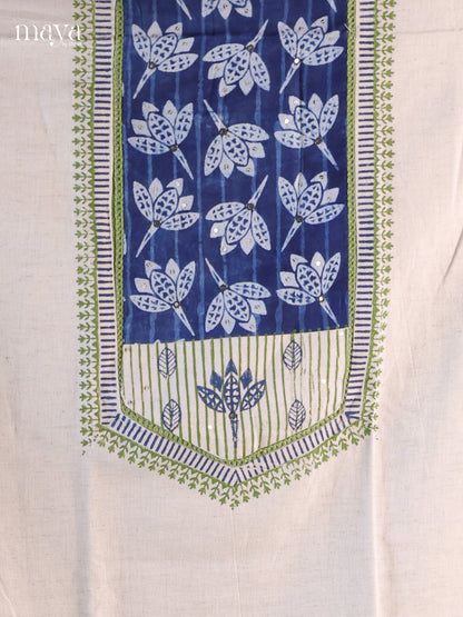 White & Blue - Cotton salwar Unstitched