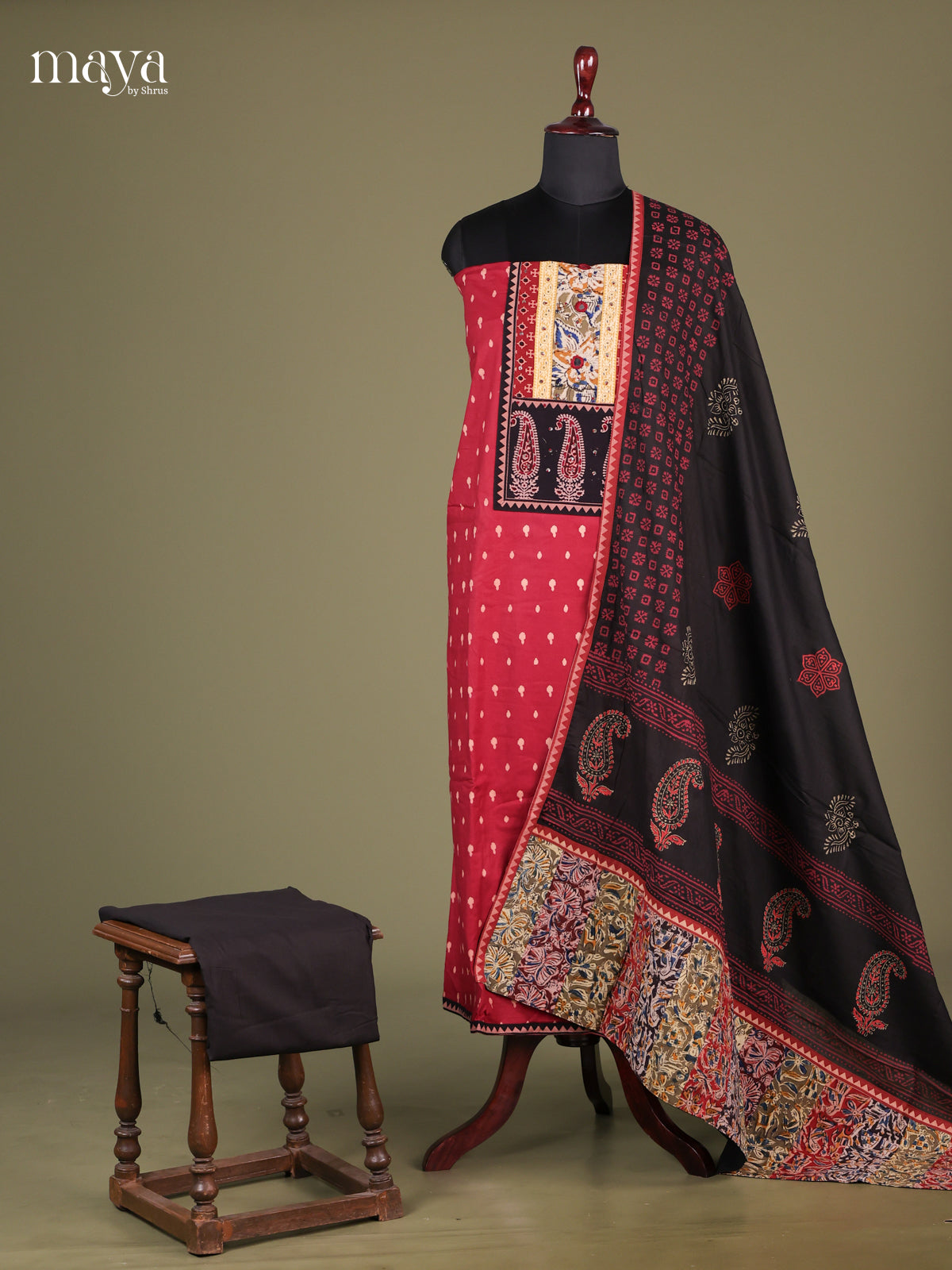 Red & Black - Cotton salwar Unstitched