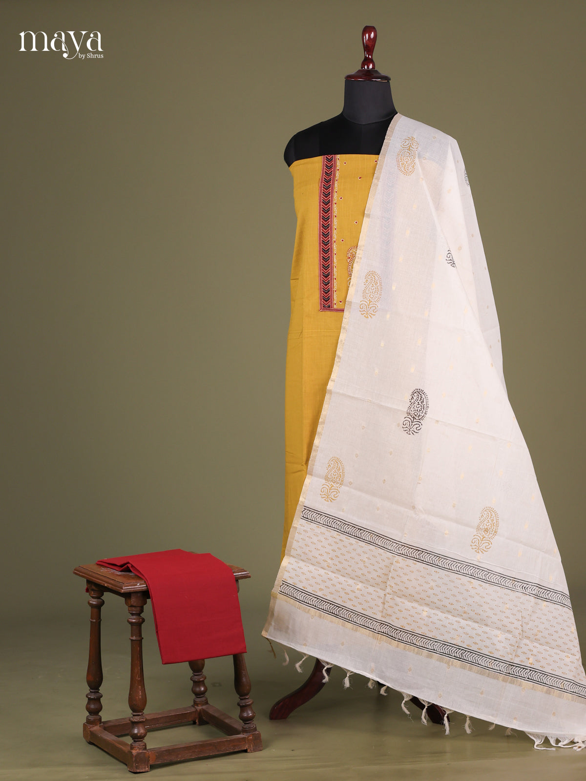 Mustard & Red - Cotton salwar Unstitched