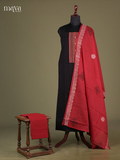 Black & Red - Cotton salwar Unstitched
