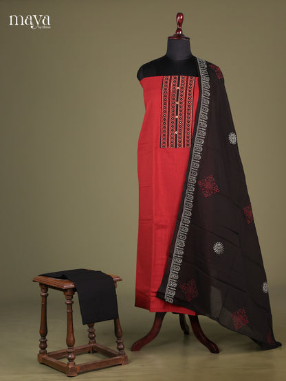 Red & Black - Cotton salwar Unstitched