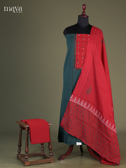 Green & Red - Cotton salwar Unstitched