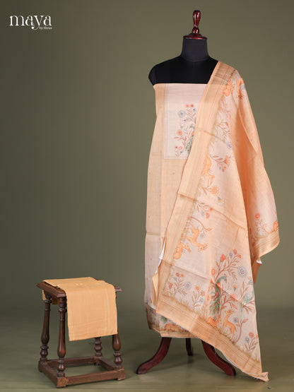 Peach & White  - Cotton salwar Unstitched