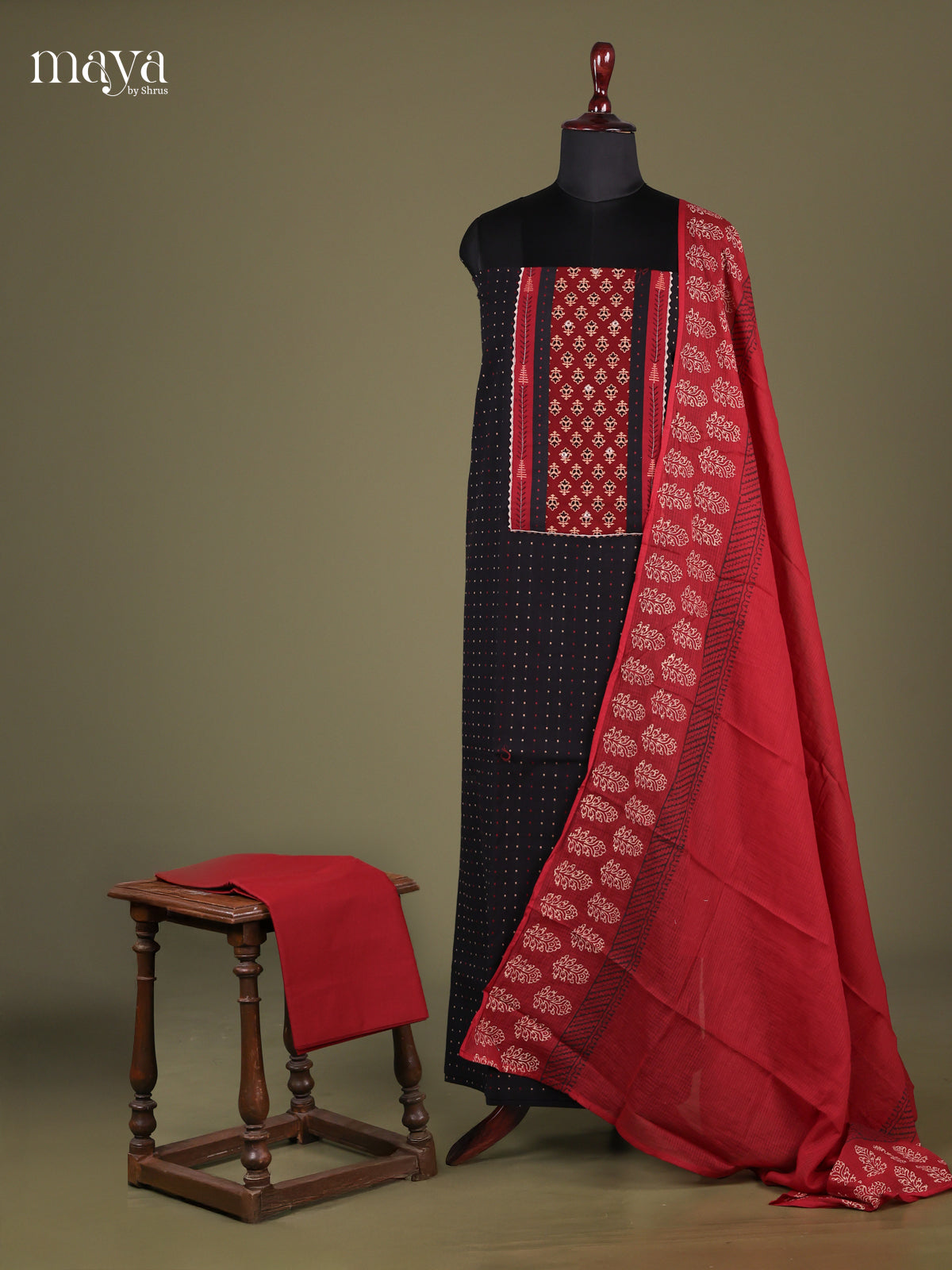 Black & Red - Cotton salwar Unstitched