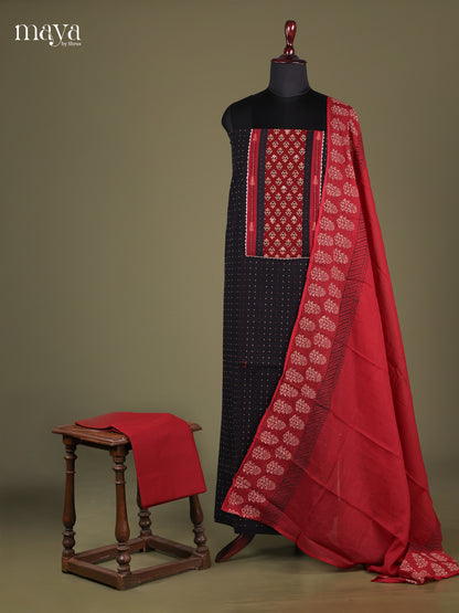 Black & Red - Cotton salwar Unstitched