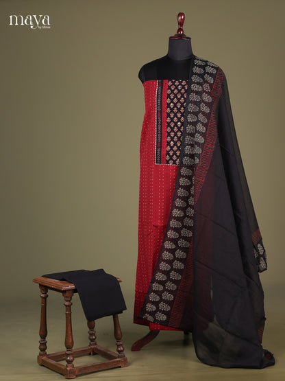 Red & Black - Cotton salwar Unstitched