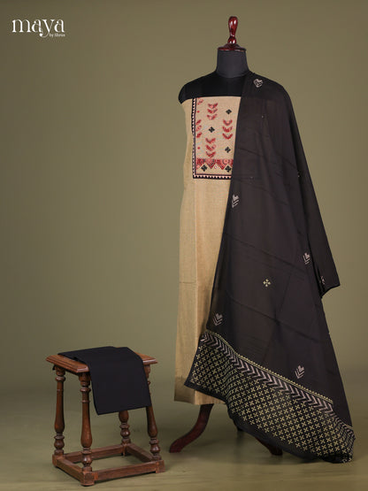 Beige & Black - Cotton salwar Unstitched
