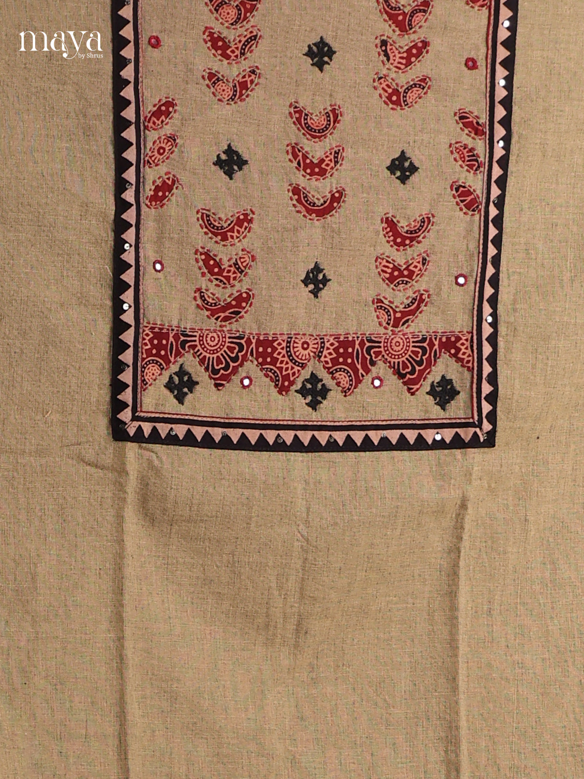 Beige & Black - Cotton salwar Unstitched
