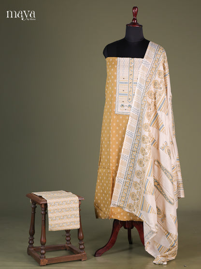 Yellow & White- Cotton salwar Unstitched