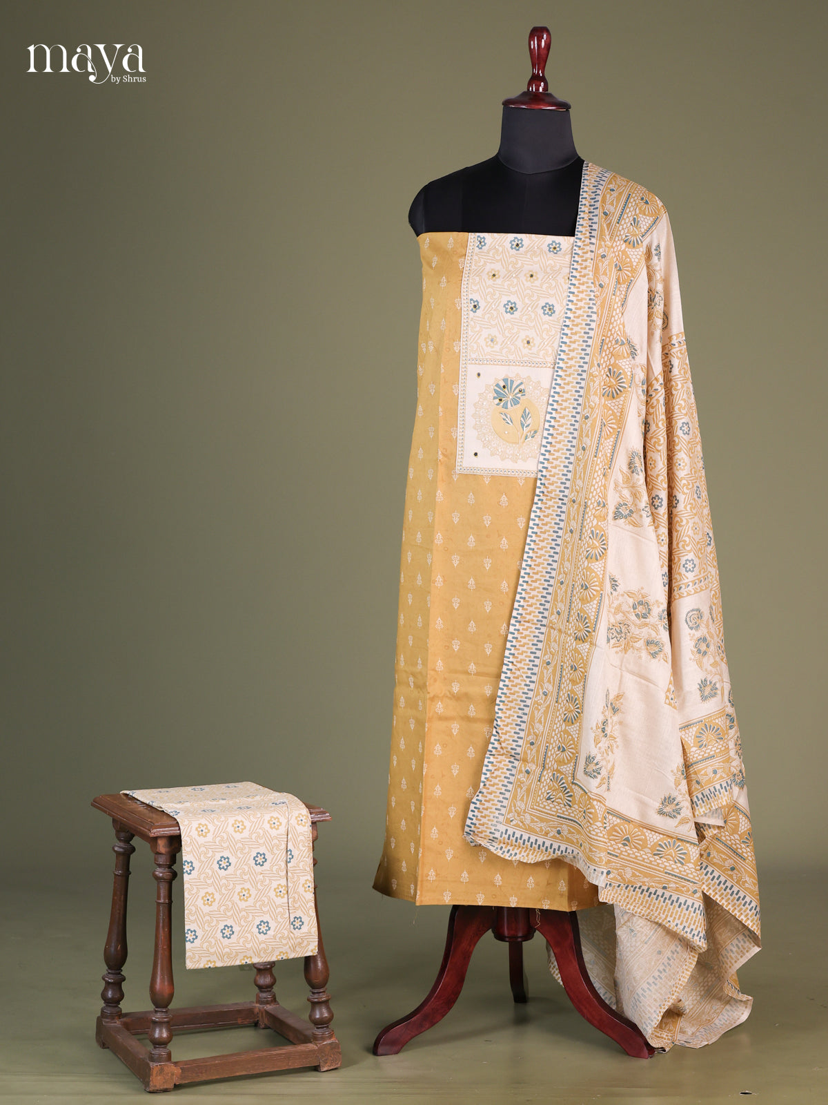 Yellow & White - Cotton salwar Unstitched