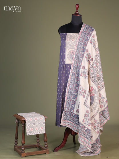 Grey & White - Cotton salwar Unstitched