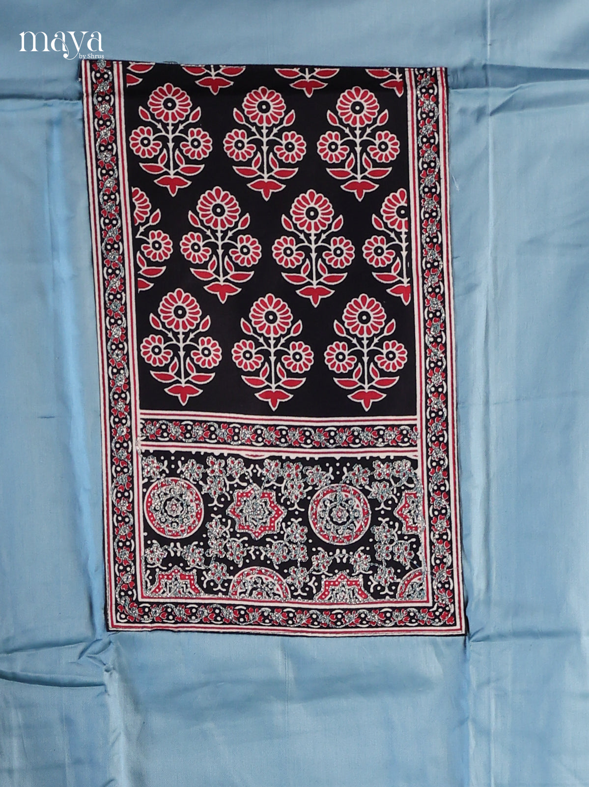 Sky Blue & Black - Cotton salwar Unstitched