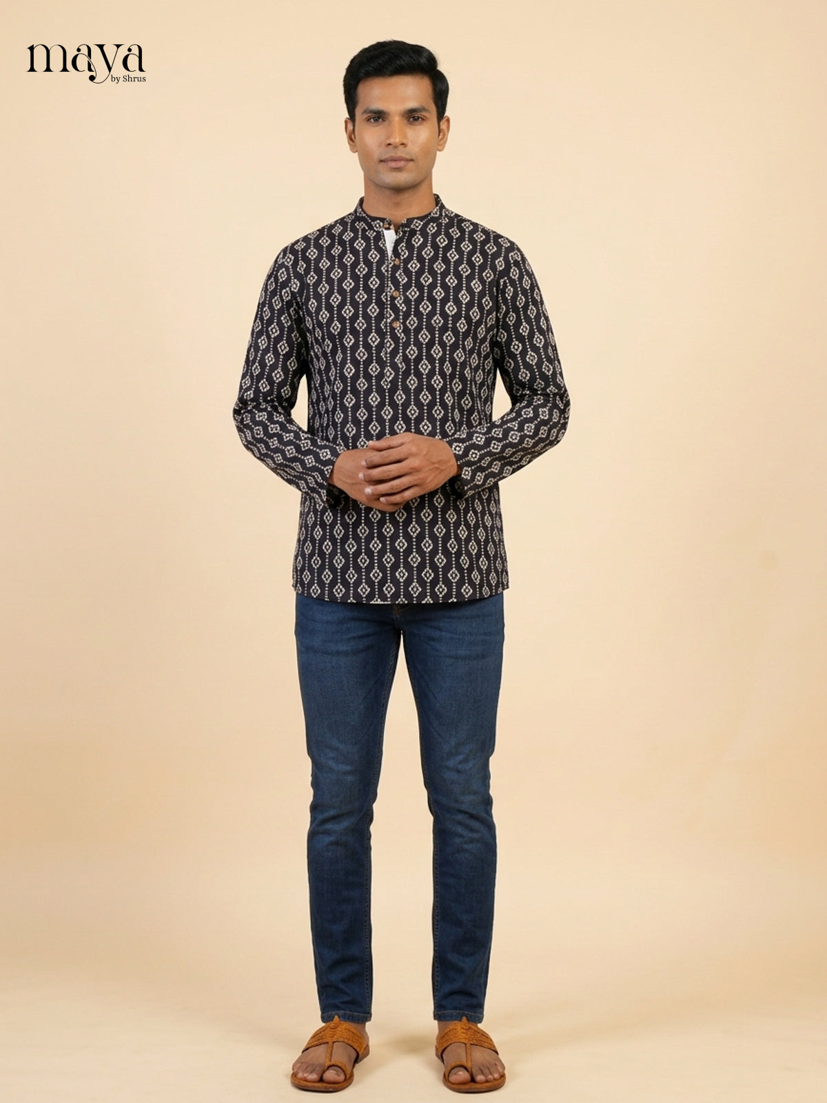 Majestic Black Block Printed Readymade Mens Kurta