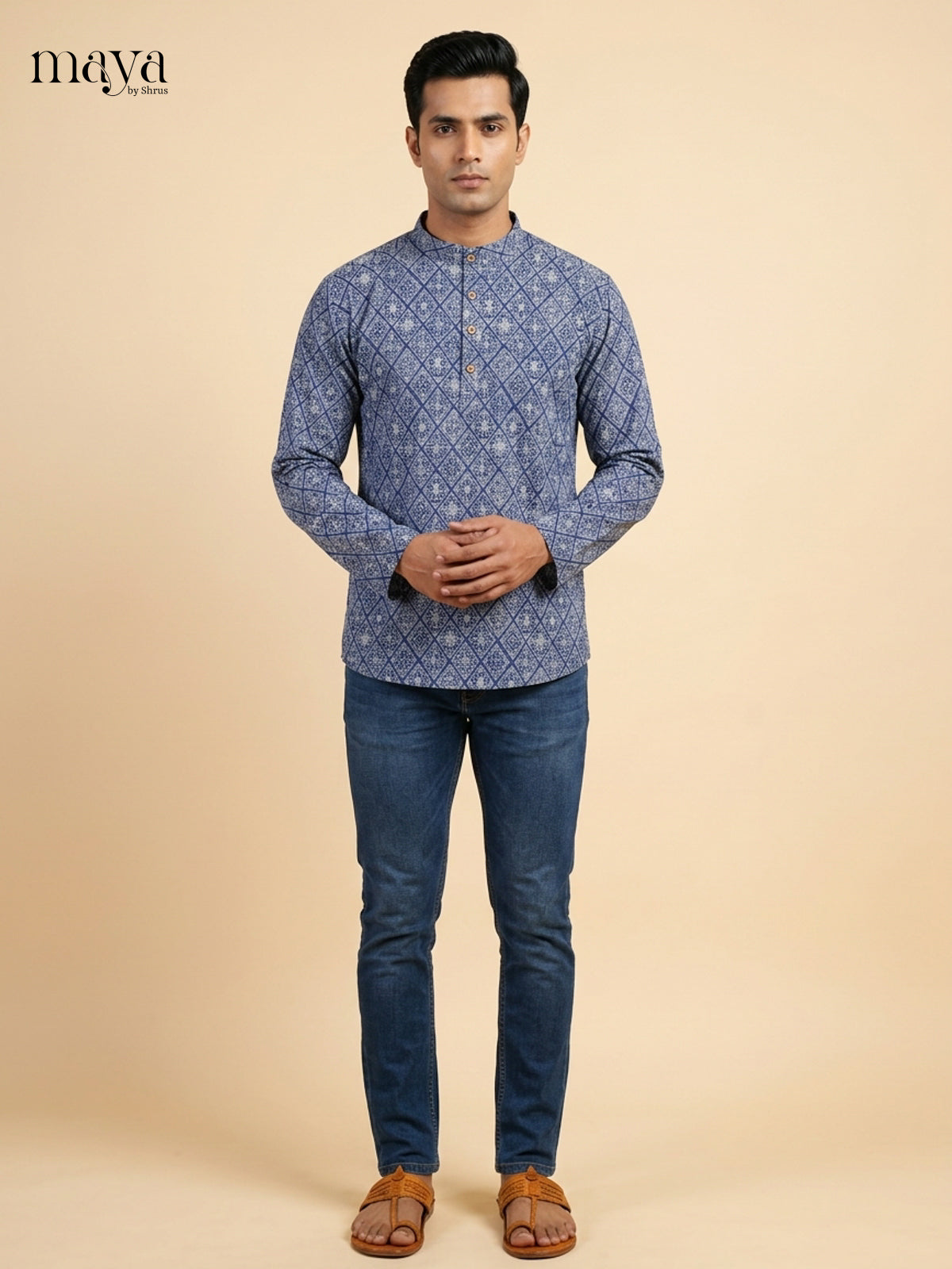Beautiful Blue block printed Readymade Mens Kurta