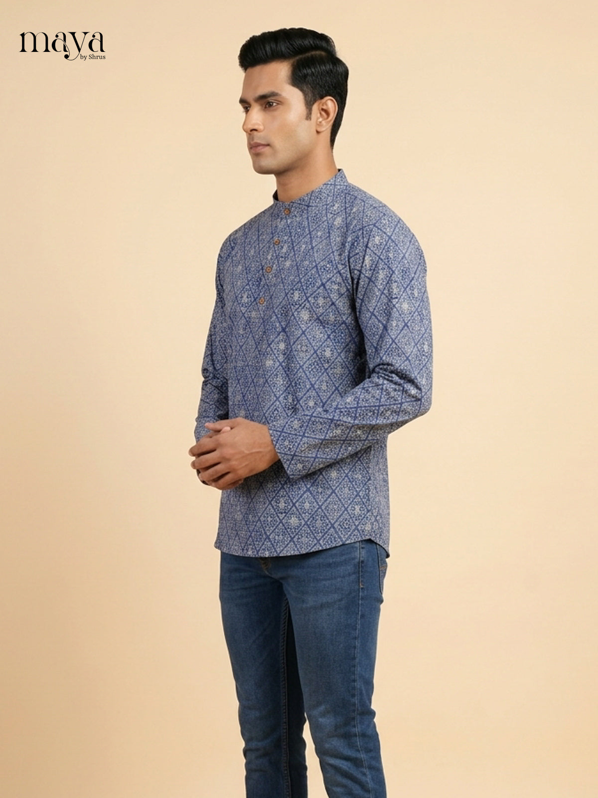 Beautiful Blue block printed Readymade Mens Kurta