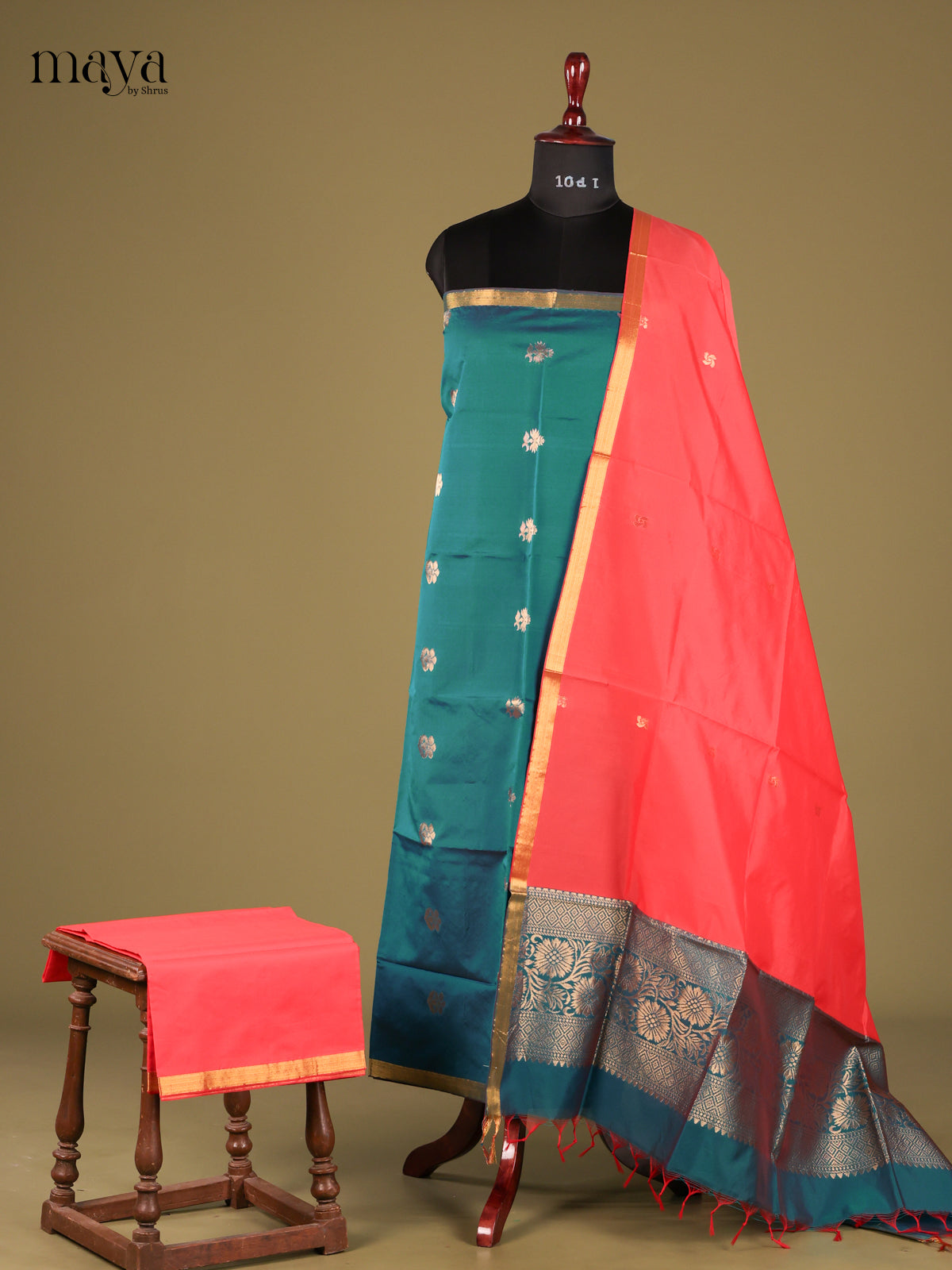 Pretty Green Semi softsilk salwar  Unstitch with Orange Dupatta