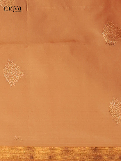 Beautiful Peach semi softsilk salwar unstitch with Green dupatta