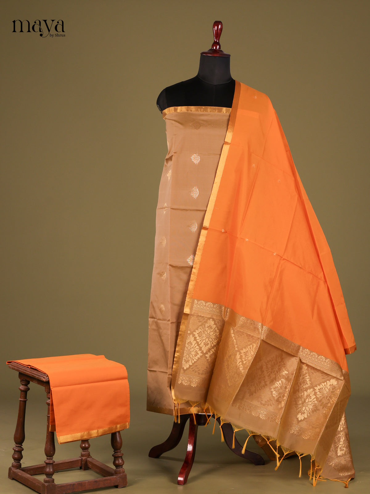 Beautiful Brown semi softsilk salwar with Orange dupatta