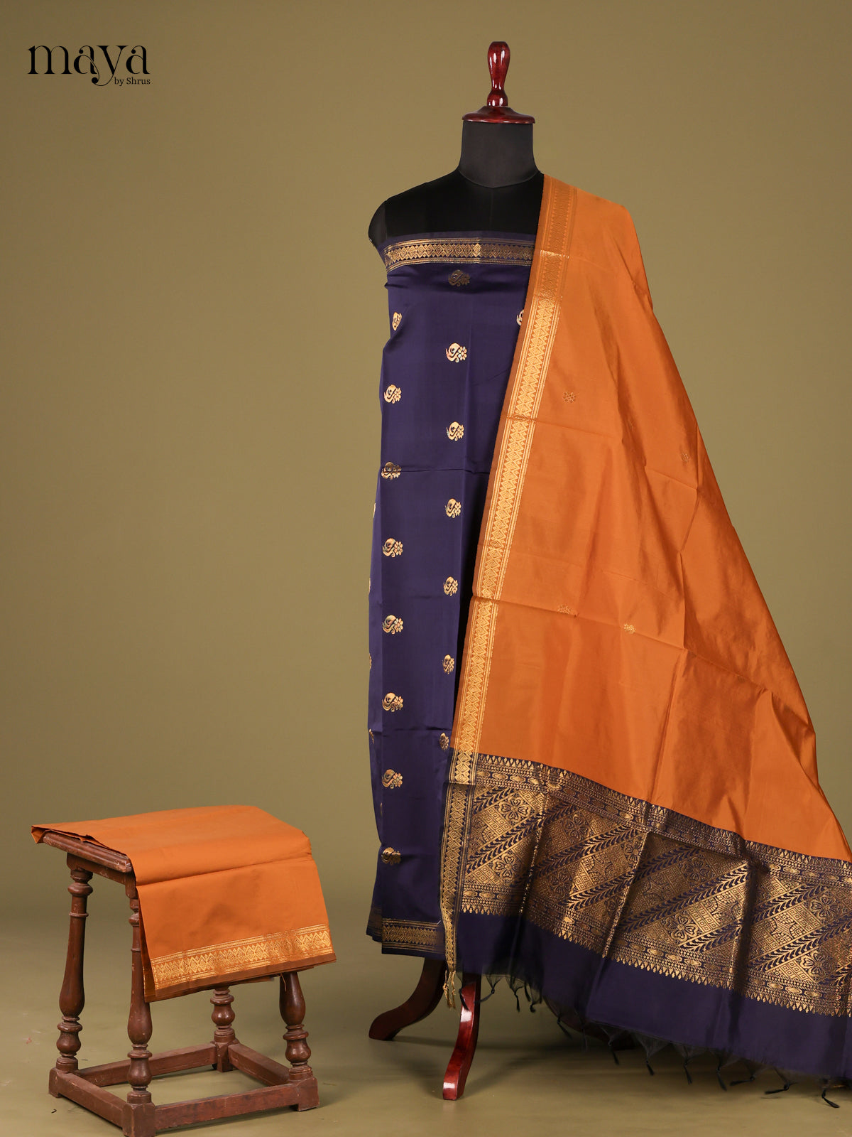 Vibrant Blue semi softsilk salwar with Orange Dupatta