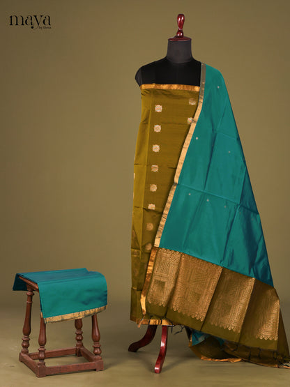 Regal Olive Green semi softsilk salwar  unstitch with Green Dupatta
