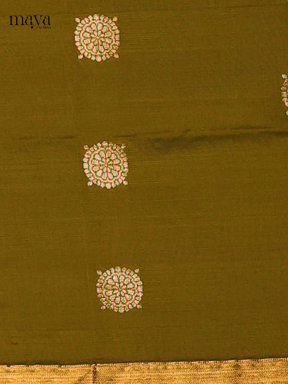 Regal Olive Green semi softsilk salwar  unstitch with Green Dupatta