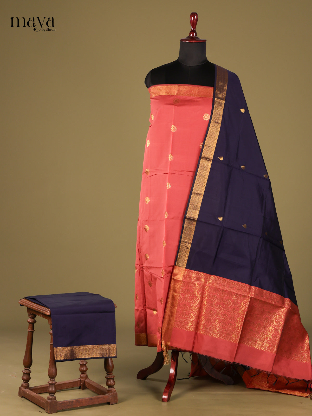 Charming Dark Pink semi softsilk salwar unstitch with blue dupatta