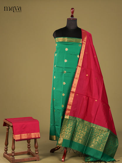 Classy Green semi softsilk salwar unstitch with Red Dupatta