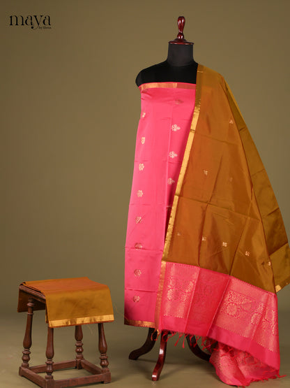 Pretty Pink semi softsilk salwar unstitch with Dark Mustard dupatta