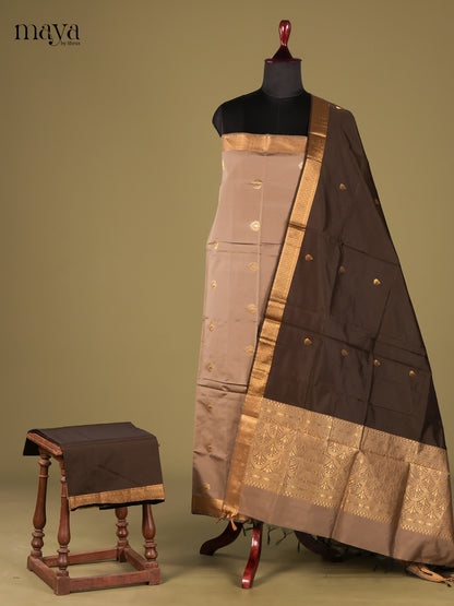 Regal Kashish Grey semi softsilk salwar unstitch with brown dupatta
