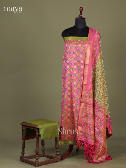 Pink & Green - Semi patola salwar Unstitched