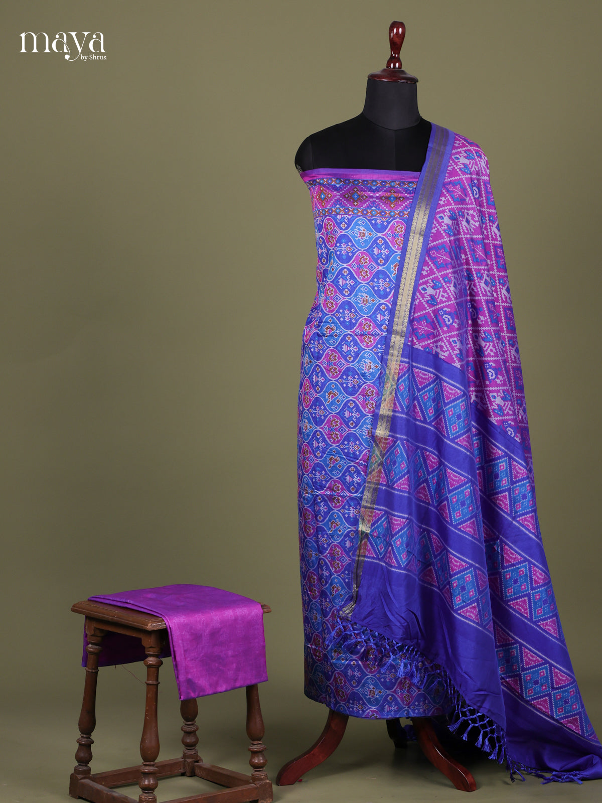 Blue & Purple - Semi patola salwar Unstitched