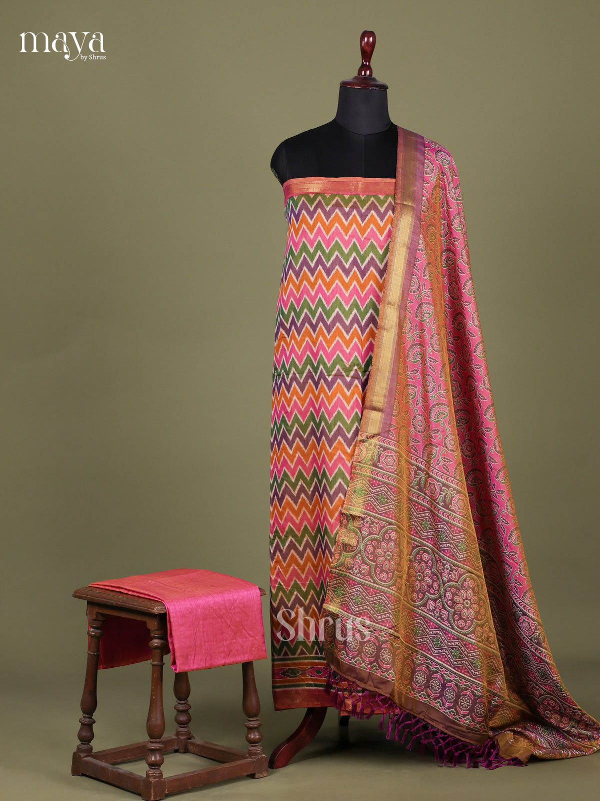 Multicolor & Pink- semi patola salwar Unstitched