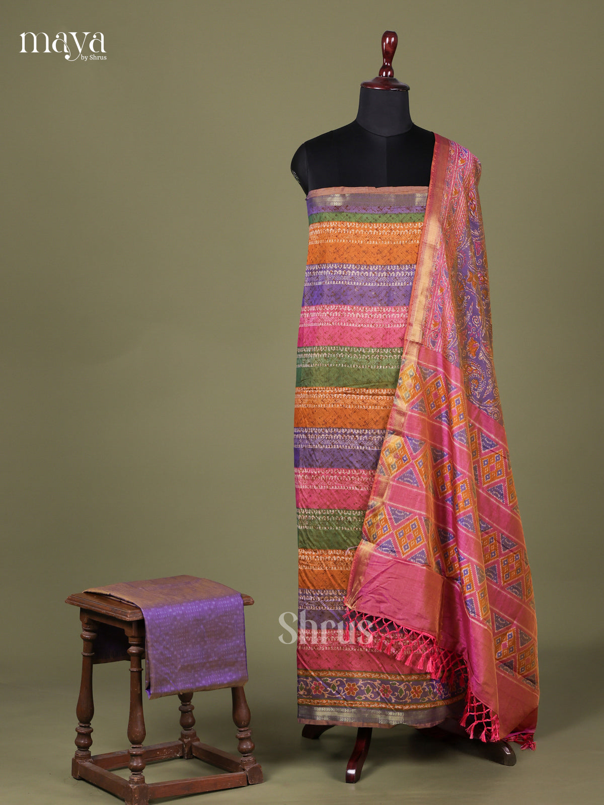 Multicolor & Purple - Semi patola salwar Unstitched