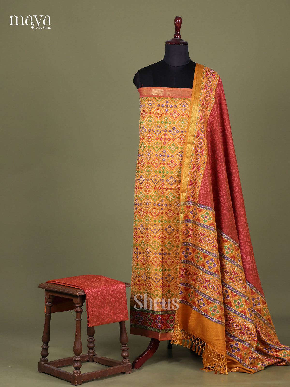 Mustard & Brick - Semi patola salwar Unstitched