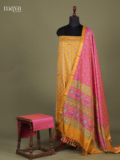 Yellow & Pink - Semi patola salwar Unstitched