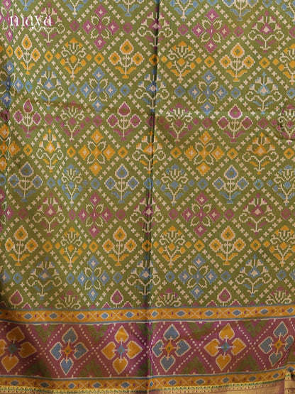 Green & Brown - Semi patola salwar Unstitched