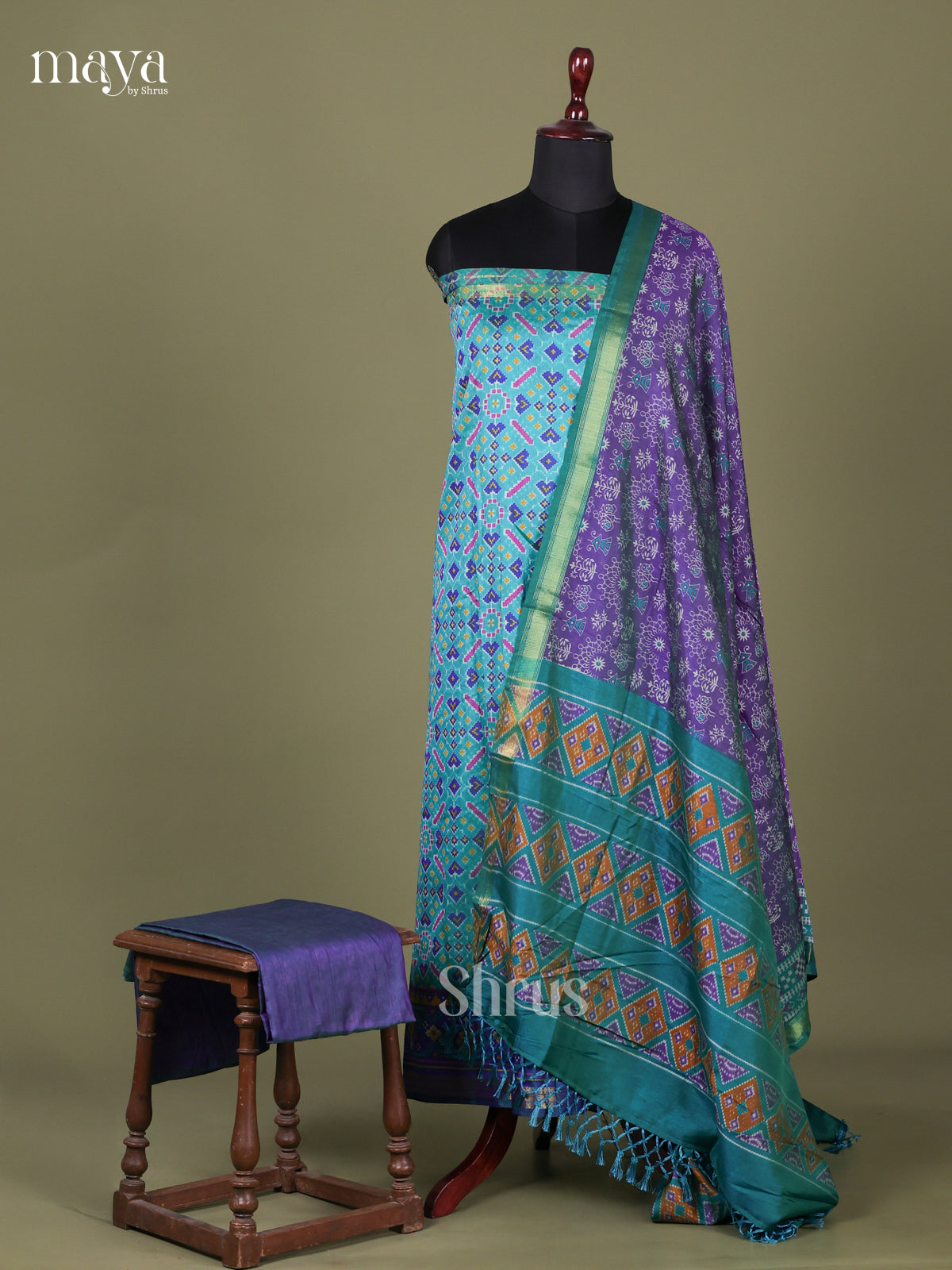 Teal & Purple Semi patola salwar Unstitched
