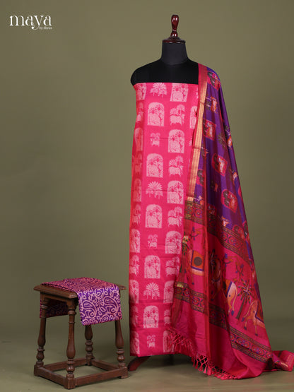 Pink & Purple - Semi patola salwar Unstitcehd